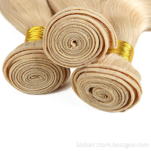 613 blond hair 3 bunches of real blond hair tresses 9A grade Brazilian wave 100% remy real hair tresses 613 bunches of wholesale